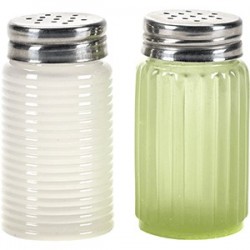 Набор соль/перец; стекло; D=4, H=7см; зелен., белый