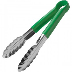 Щипцы универс. зелен. ручка «Prohotel»; сталь нерж., резина; L=30, B=4см; , зелен.