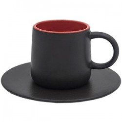 Пара кофейная коническая «Кармин»; керамика; 200мл; красный, черный