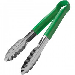Щипцы зеленая ручка «Prohotel»; сталь нерж., резина; L=240/85, B=40мм; , зелен.